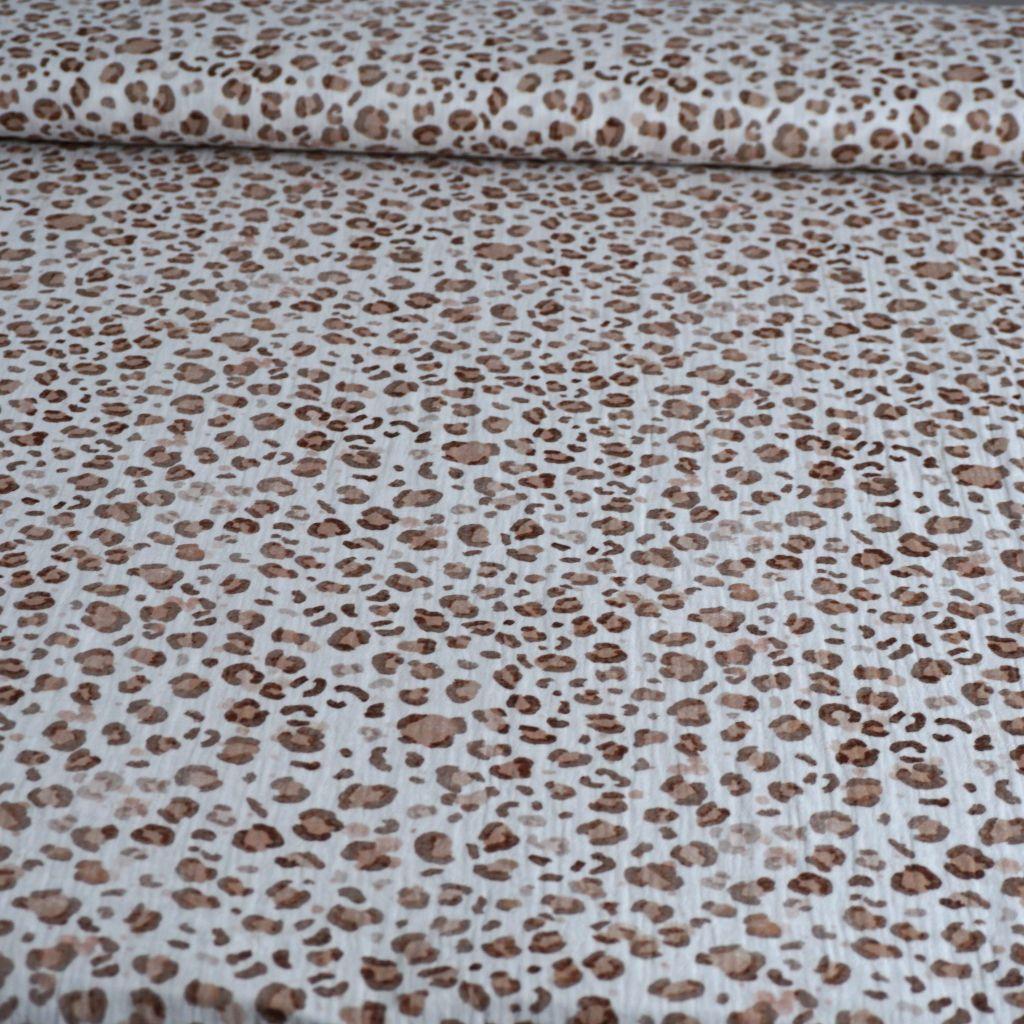 Preview: Musselin Double Gauze Leo Animalprint braun ecru